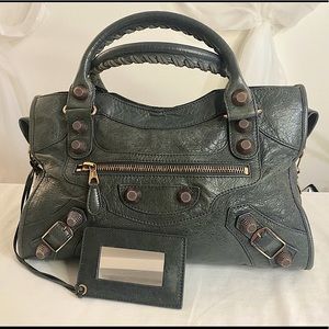 Balenciaga Dark Green Lambskin Giant City Bag